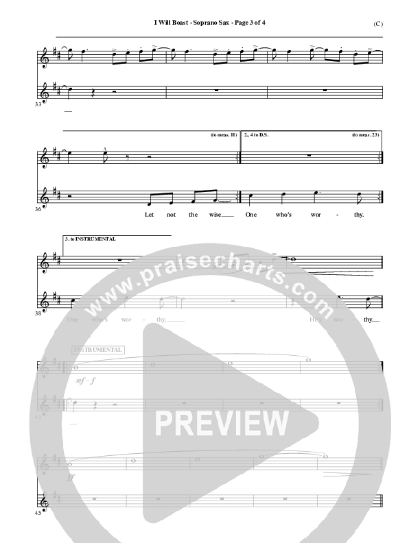 I Will Boast Soprano Sax (Paul Baloche)