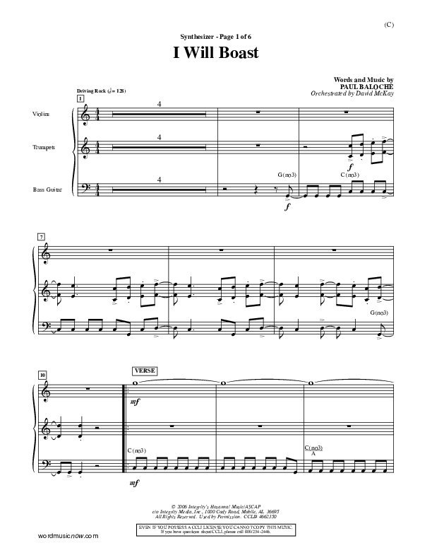 I Will Boast Synth (Paul Baloche)