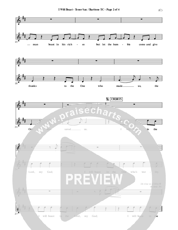 I Will Boast Tenor Sax/Baritone T.C. (Paul Baloche)