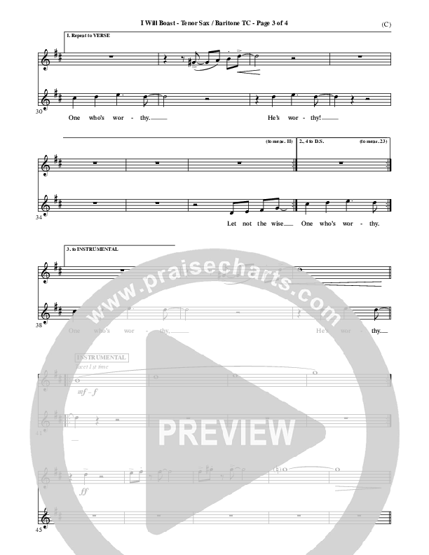 I Will Boast Tenor Sax/Baritone T.C. (Paul Baloche)