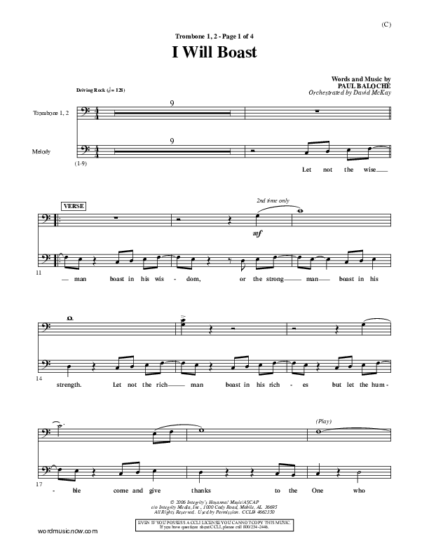 I Will Boast Trombone 1/2 (Paul Baloche)