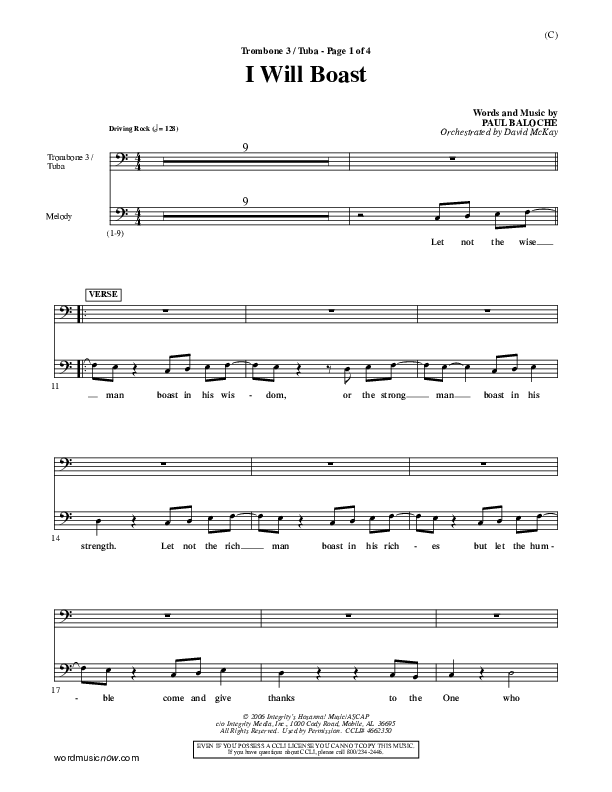 I Will Boast Trombone 3/Tuba (Paul Baloche)
