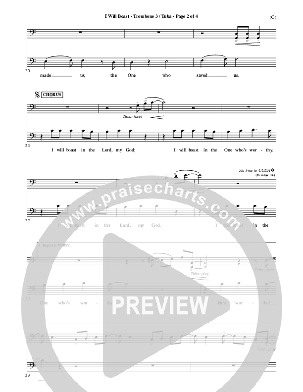 I Will Boast Trombone 3/Tuba (Paul Baloche)