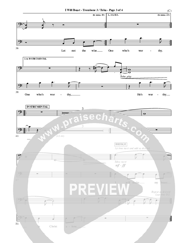 I Will Boast Trombone 3/Tuba (Paul Baloche)