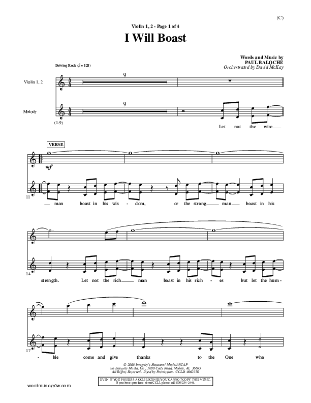 I Will Boast Violin 1/2 (Paul Baloche)