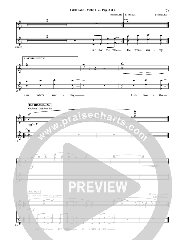 I Will Boast Violin 1/2 (Paul Baloche)