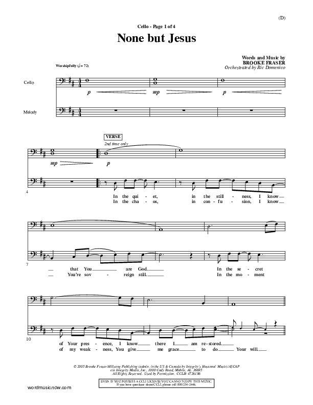 None But Jesus Cello (Brooke Fraser)