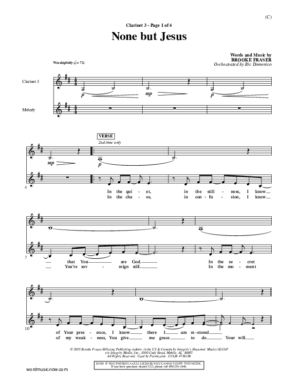 None But Jesus Clarinet 3 (Brooke Fraser)