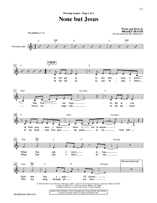 None But Jesus Lead Sheet (Brooke Fraser)