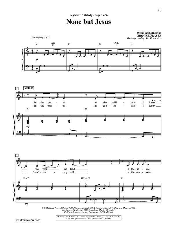 None But Jesus Piano/Vocal (Brooke Fraser)