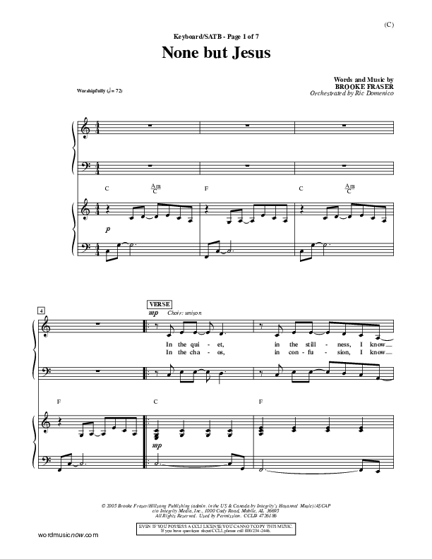 None But Jesus Piano/Vocal (SATB) (Brooke Fraser)