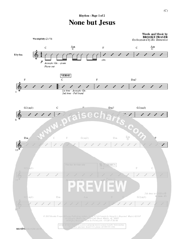 None But Jesus Rhythm Chart (Brooke Fraser)