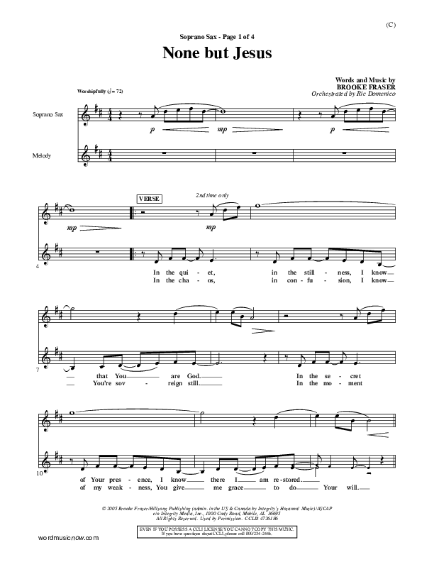 None But Jesus Soprano Sax (Brooke Fraser)