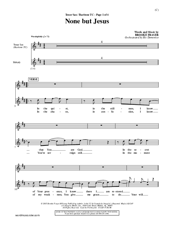 None But Jesus Tenor Sax/Baritone T.C. (Brooke Fraser)