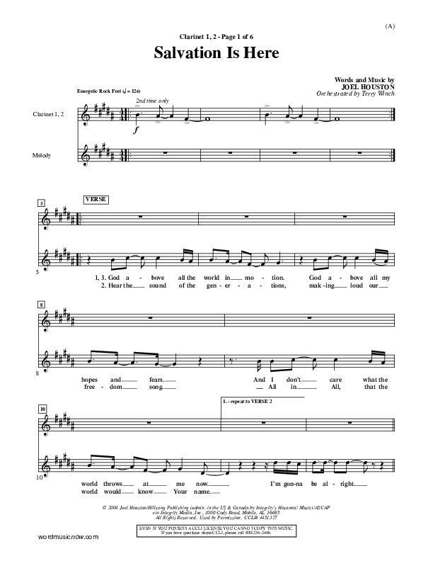 Salvation Is Here Clarinet 1/2 (Joel Houston)