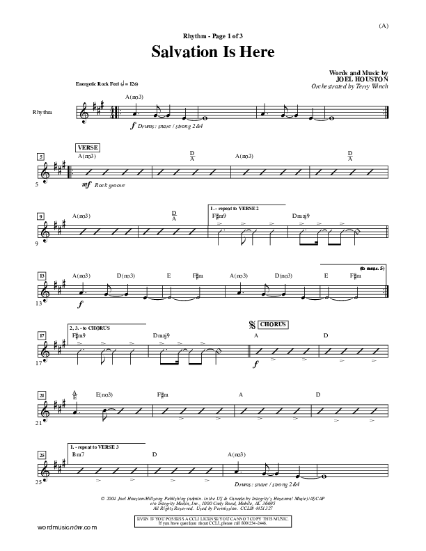 Salvation Is Here Rhythm Chart (Joel Houston)