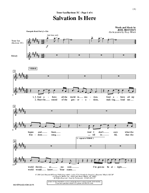 Salvation Is Here Tenor Sax/Baritone T.C. (Joel Houston)