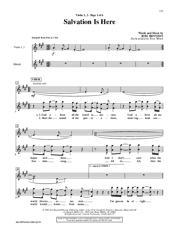 Salvation Is Here Violin 1/2 (Joel Houston)