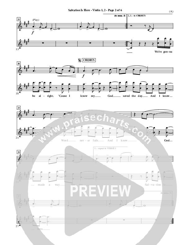 Salvation Is Here Violin 1/2 (Joel Houston)