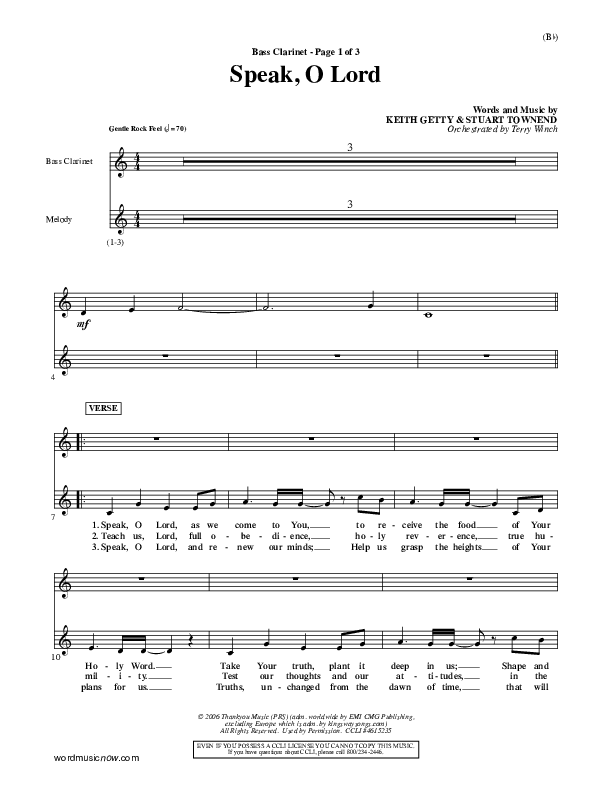 Speak O Lord Bass Clarinet (Stuart Townend)