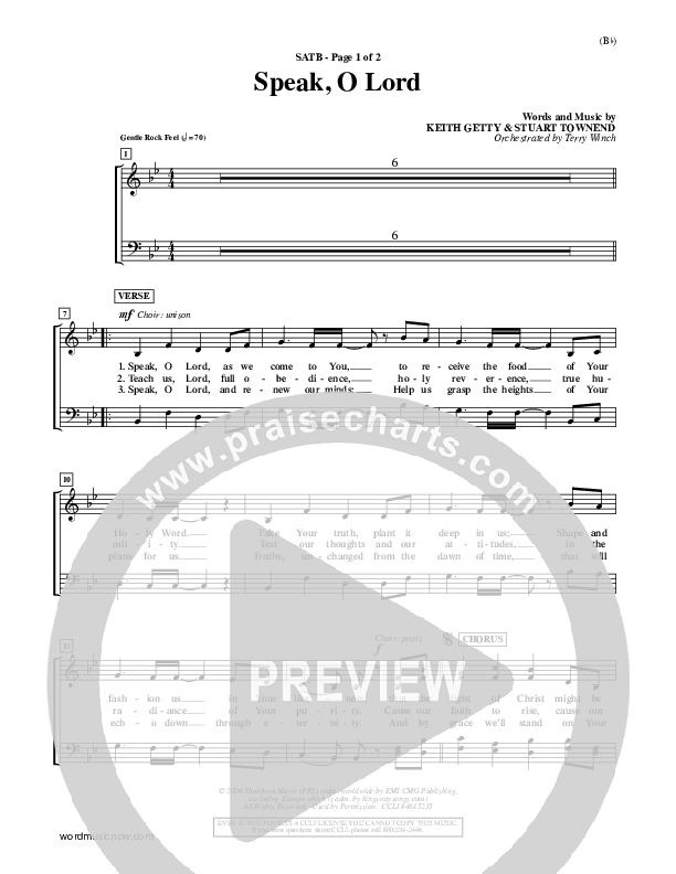 Speak O Lord Choir Sheet (SATB) (Stuart Townend)