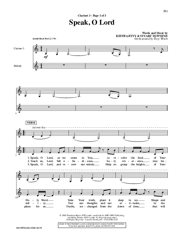 Speak O Lord Clarinet 3 (Stuart Townend)