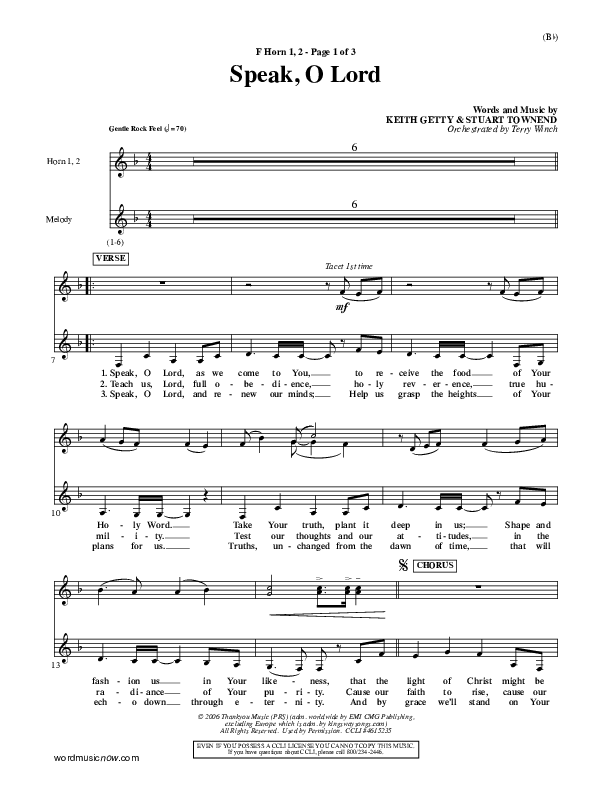 Speak O Lord French Horn 1/2 (Stuart Townend)