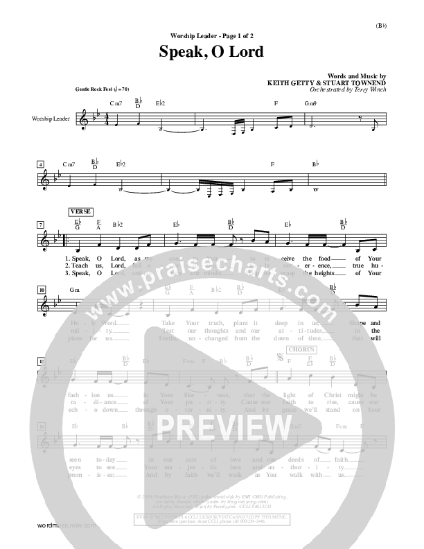 Speak O Lord Lead Sheet (Stuart Townend)