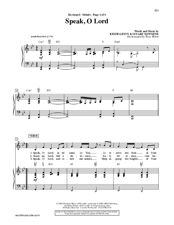Speak O Lord Piano/Vocal (Stuart Townend)