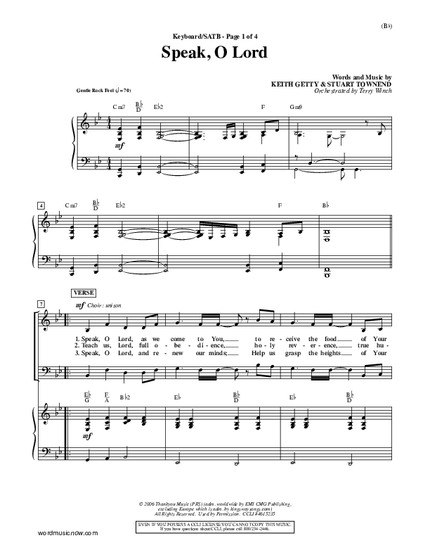 Speak O Lord Piano/Vocal (SATB) (Stuart Townend)