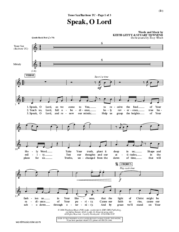 Speak O Lord Tenor Sax/Baritone T.C. (Stuart Townend)