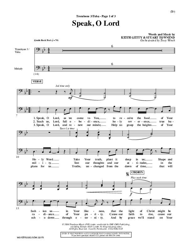 Speak O Lord Trombone 3/Tuba (Stuart Townend)