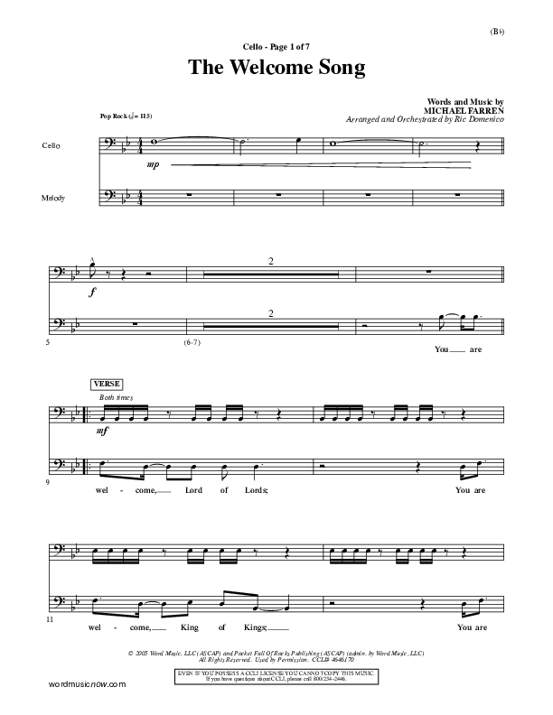 The Welcome Song Cello (Pocket Full Of Rocks)