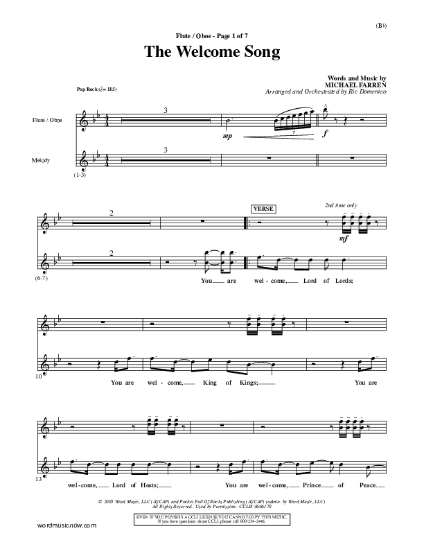 The Welcome Song Flute/Oboe (Pocket Full Of Rocks)