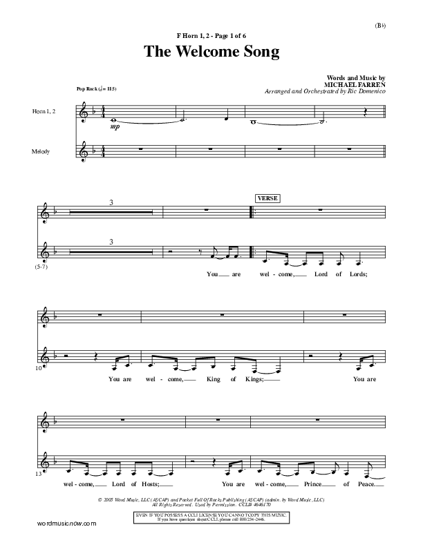 The Welcome Song French Horn 1/2 (Pocket Full Of Rocks)