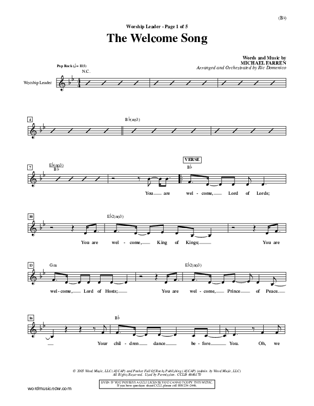 The Welcome Song Lead Sheet (Pocket Full Of Rocks)