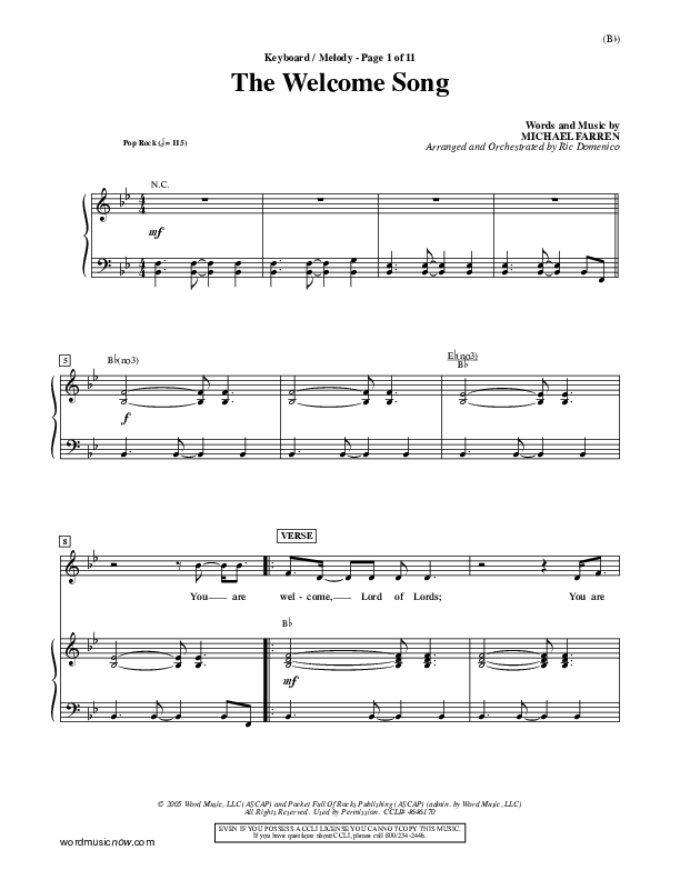 The Welcome Song Piano/Vocal (Pocket Full Of Rocks)