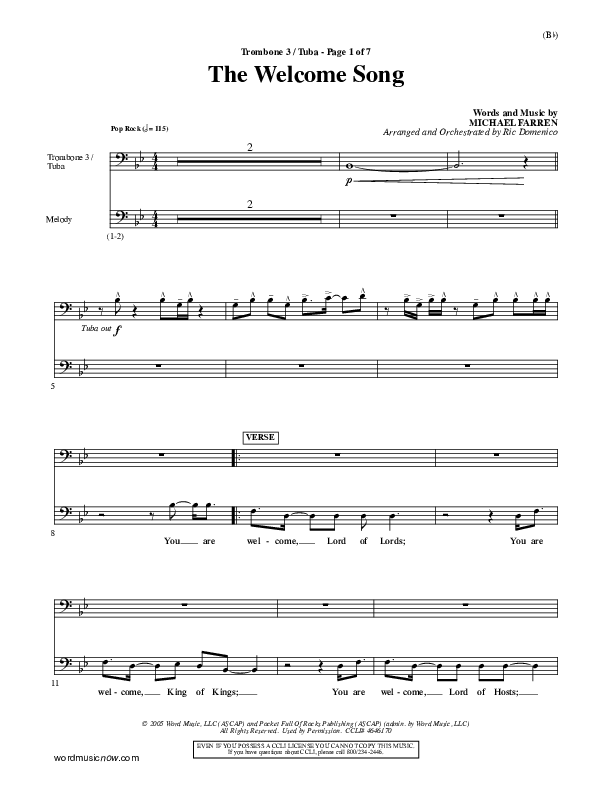 The Welcome Song Trombone 3/Tuba (Pocket Full Of Rocks)