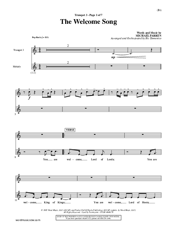 The Welcome Song Trumpet 3 (Pocket Full Of Rocks)