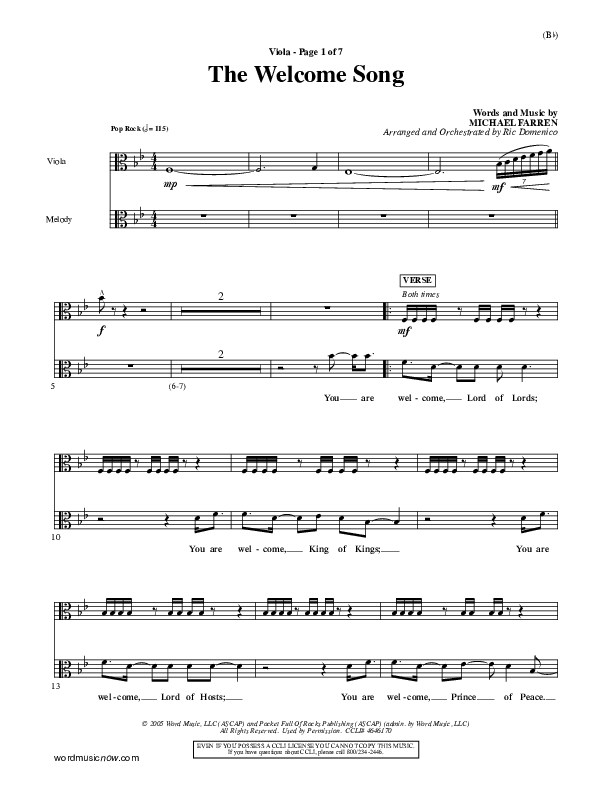 The Welcome Song Viola (Pocket Full Of Rocks)