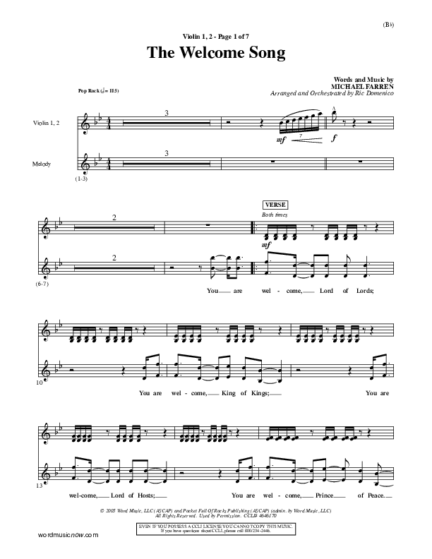 The Welcome Song Violin 1/2 (Pocket Full Of Rocks)