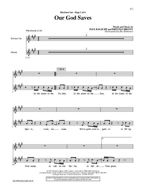 Our God Saves Bari Sax (Paul Baloche)