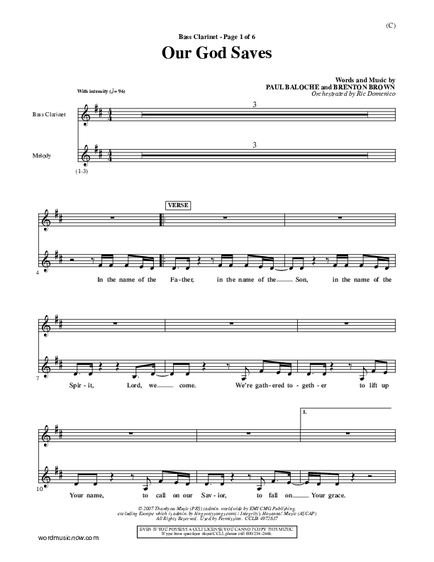 Our God Saves Bass Clarinet (Paul Baloche)