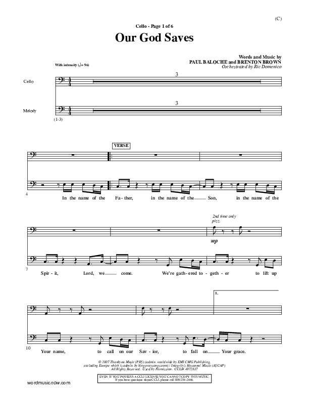 Our God Saves Cello (Paul Baloche)