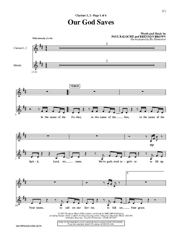 Our God Saves Clarinet 1/2 (Paul Baloche)