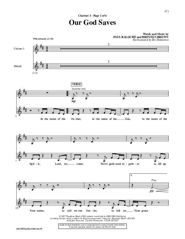 Our God Saves Clarinet 3 (Paul Baloche)