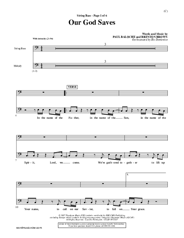 Our God Saves Double Bass (Paul Baloche)