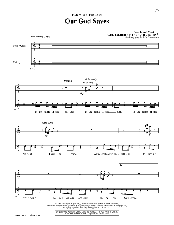 Our God Saves Flute/Oboe (Paul Baloche)