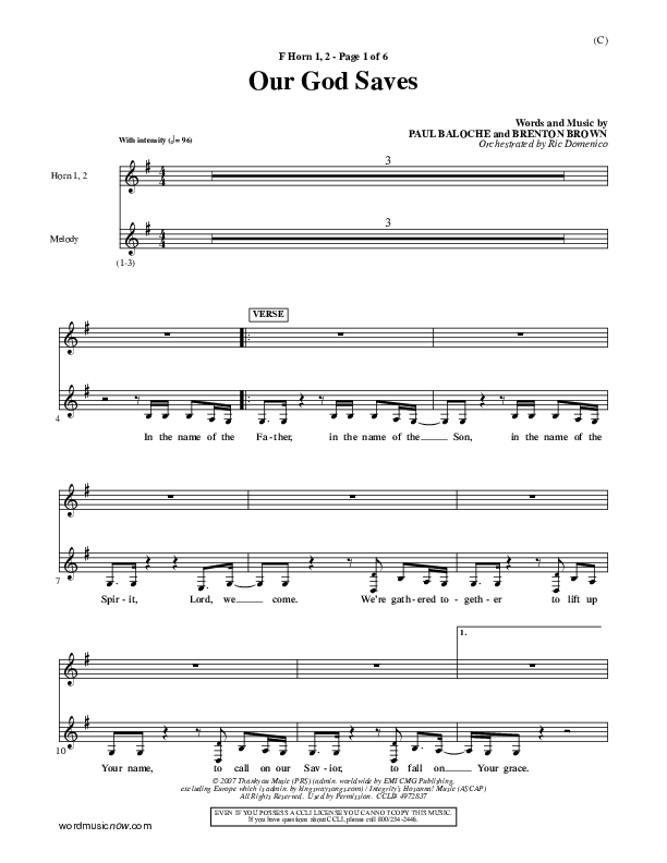 Our God Saves French Horn 1/2 (Paul Baloche)