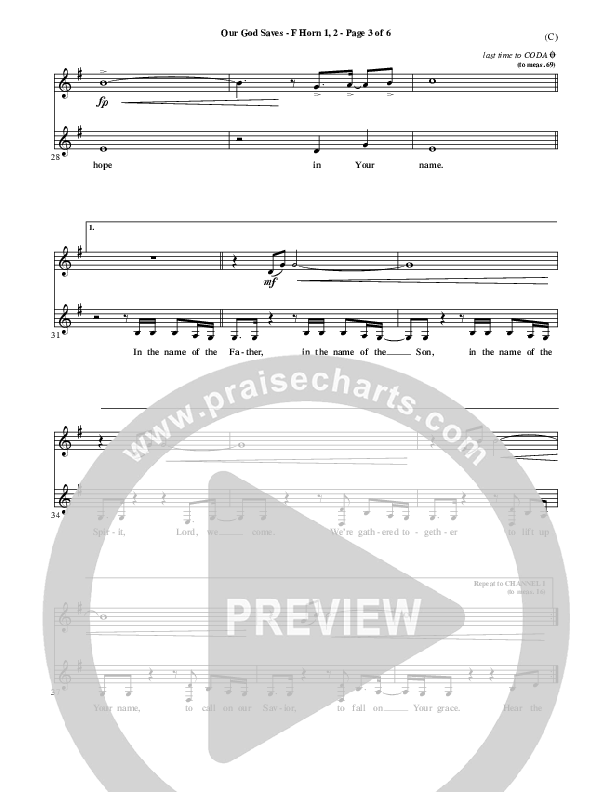 Our God Saves French Horn 1/2 (Paul Baloche)